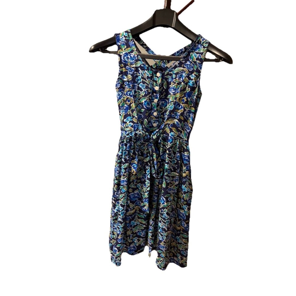 Vintage MEI Miss Erika Blue Button Down Tie Front Sun Dress